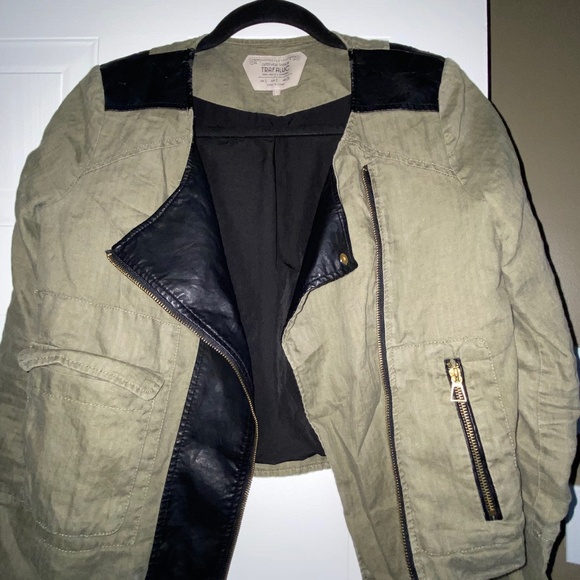 ZARA linen and faux leather moto jacket - Picture 1 of 10